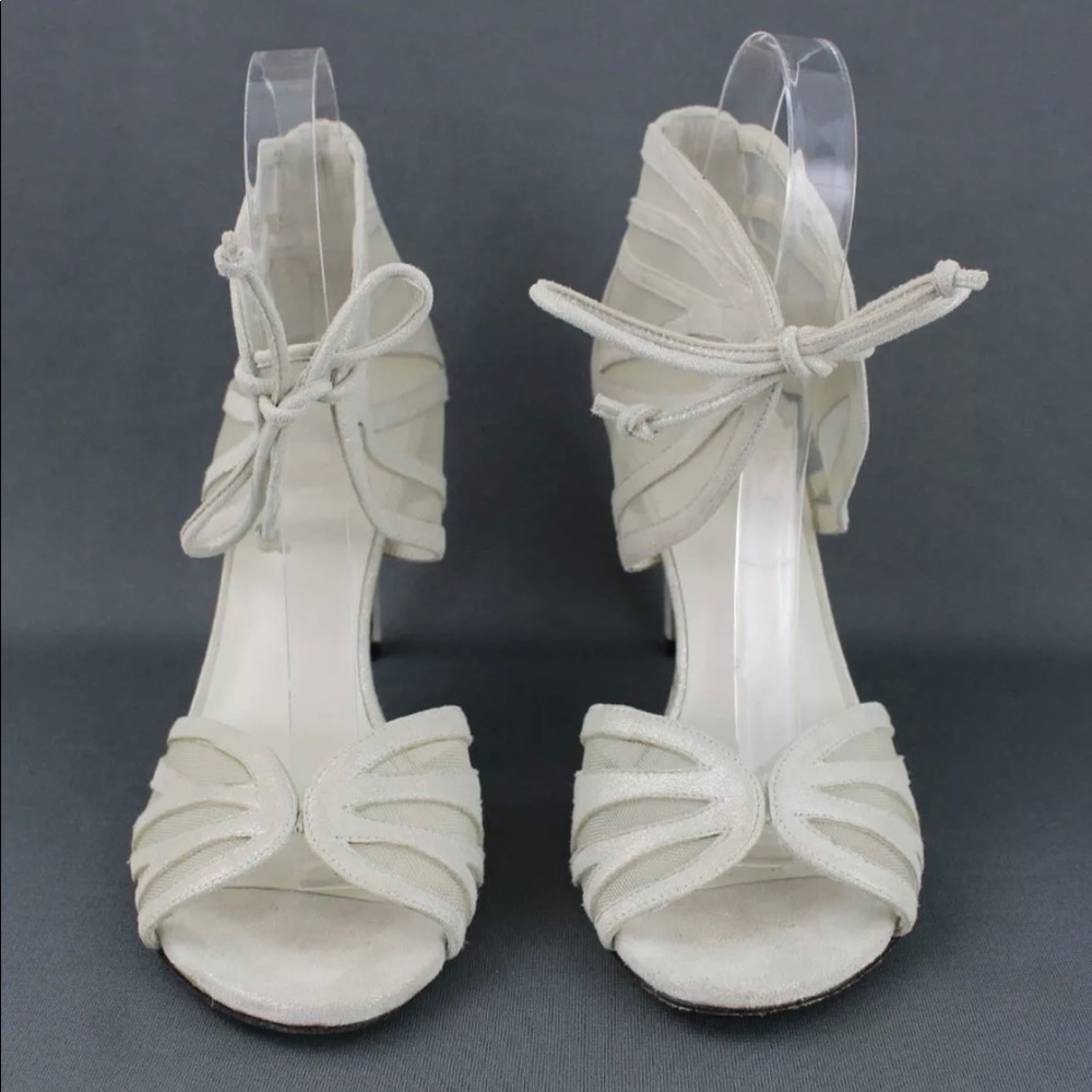 Stuart Weitzman Women's Ivory Pearl Shimmer Suede Open Toe  7
